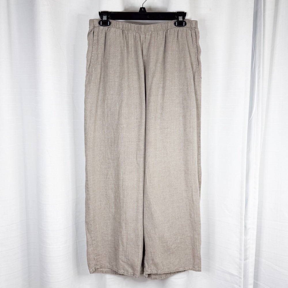 FLAX 100% Linen Pants Sz M Wide Leg High Rise Cropped Pockets Flat Front Button